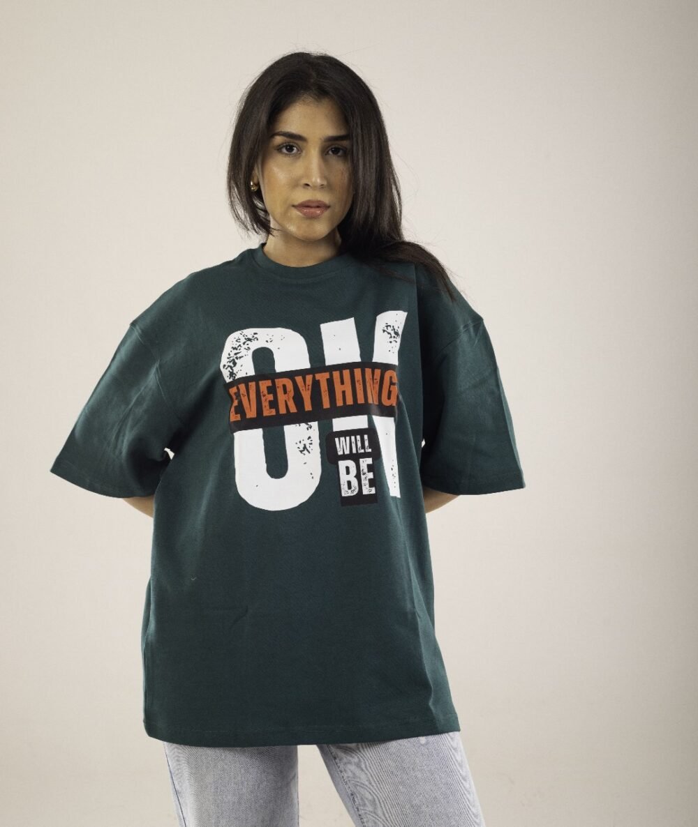 Oversize T-shirts Dark Green Print Women - Image 2