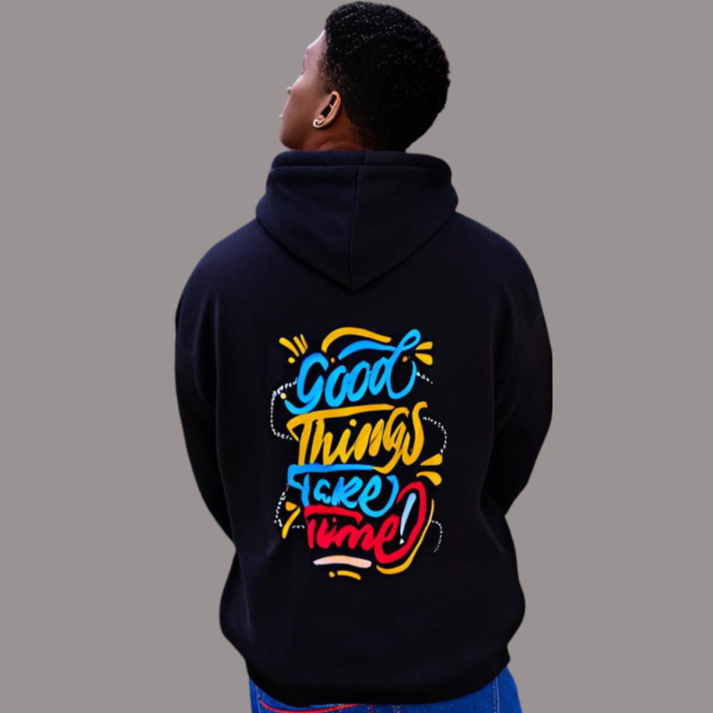 Black- Oversized printed Hoodie